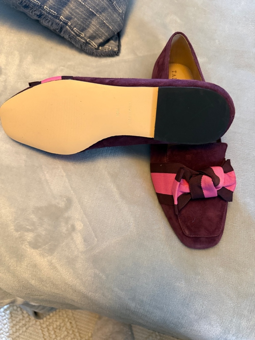 Talbots Plum Suede Loafers with Pink Ribbon Bow - Picture 2 of 2